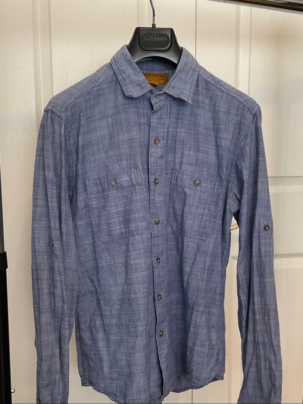 Men's 100% cotton Chambray Button-Down Shirt in Blue